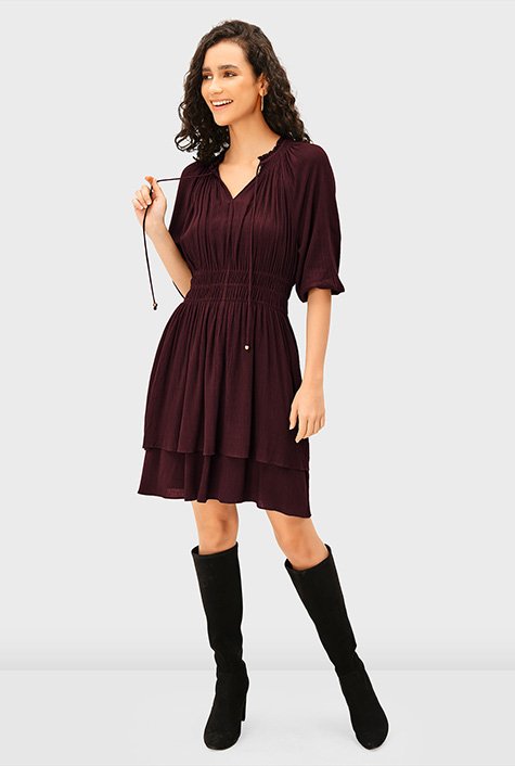 Shop Rayon Crinkle shirred waist dress