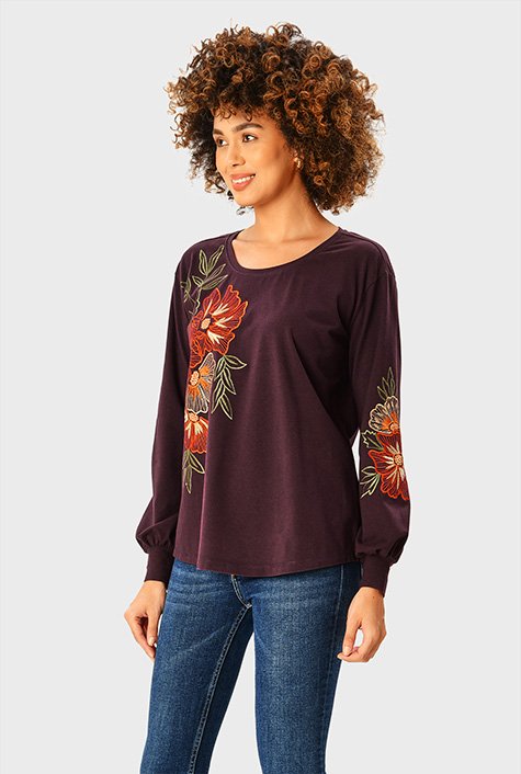 Pure Jill Cotton-Jersey Embroidered Tunic