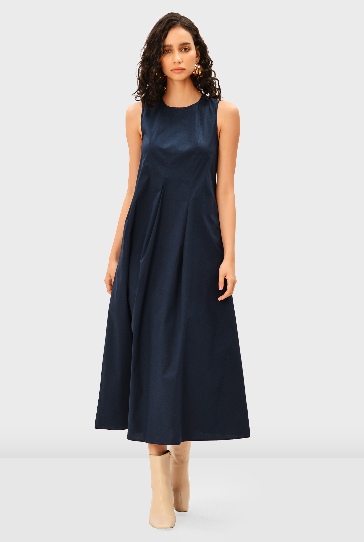 【マーシャ】Cotton Poplin Wave Tuck Dress Shop Cotton poplin A-line dress | eShakti