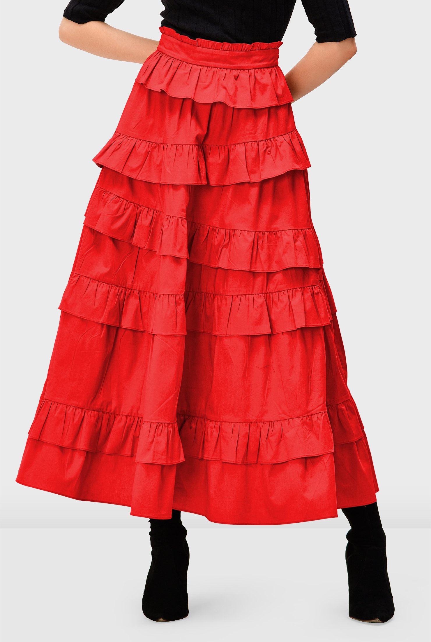 Shop Asymmetric ruffle tier cotton poplin skirt | eShakti