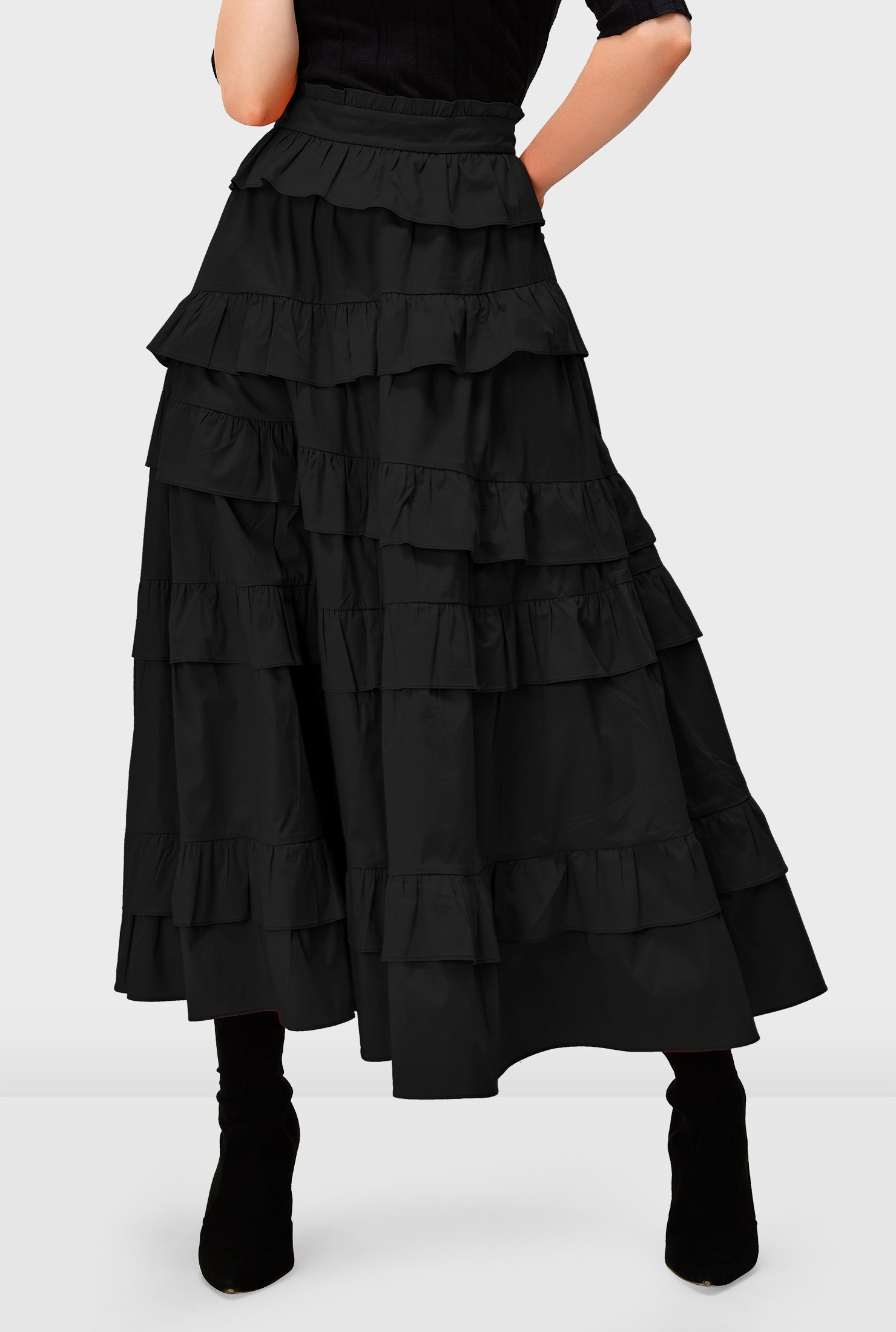 Shop Asymmetric ruffle tier cotton poplin skirt | eShakti