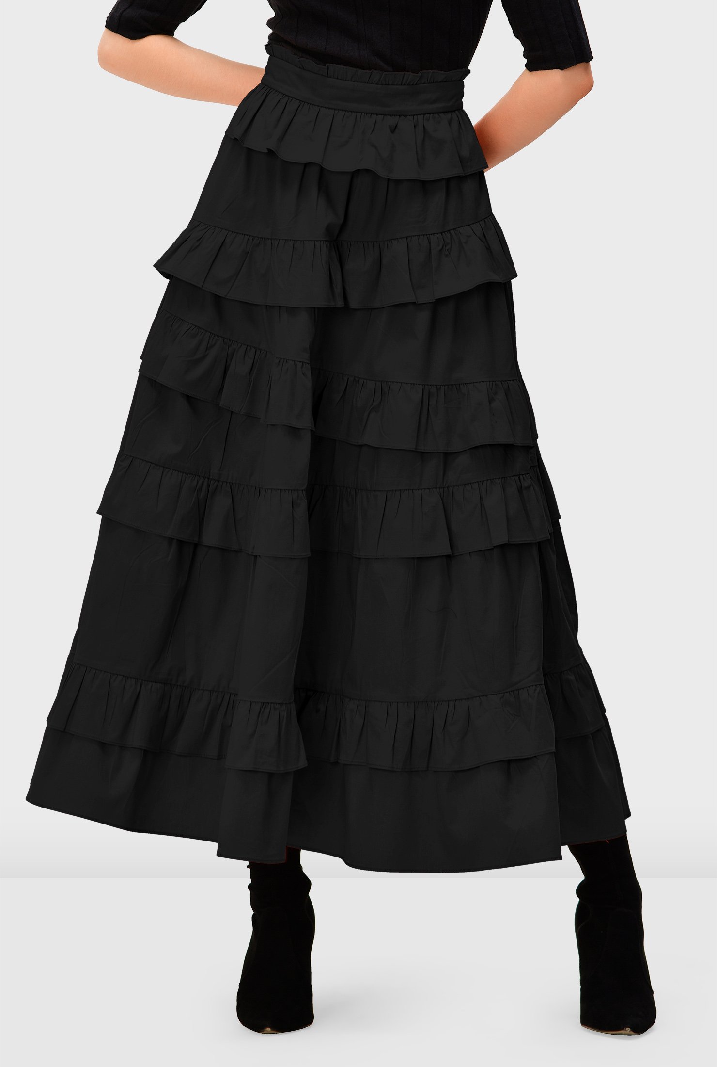 Shop Asymmetric ruffle tier cotton poplin skirt | eShakti