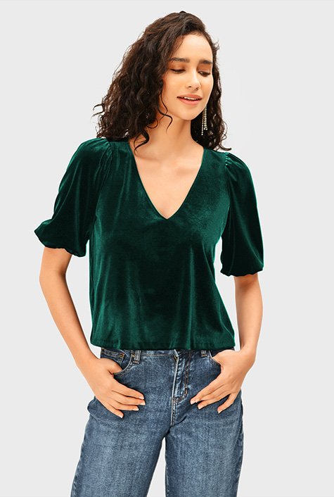 Puff sleeve velvet online top