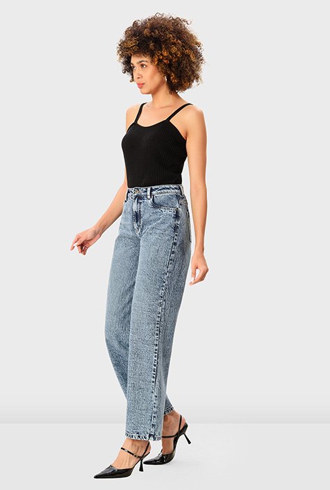 Cotton denim wide leg jeans