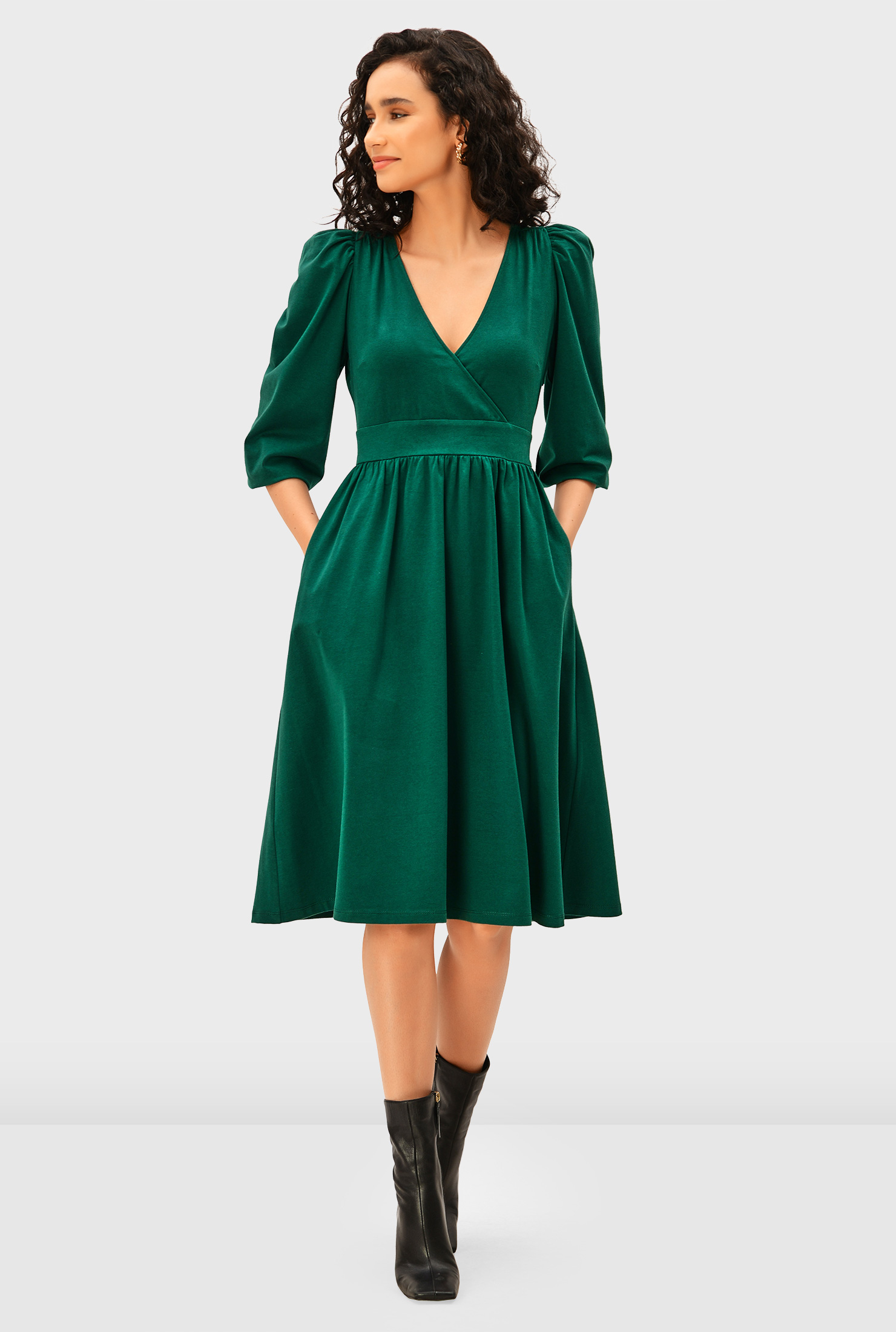 Shop Puff sleeve cotton jersey empire dress eShakti