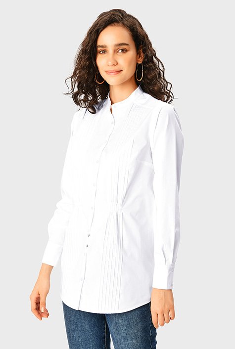 Shop Pintuck pleat cotton poplin shirt | eShakti