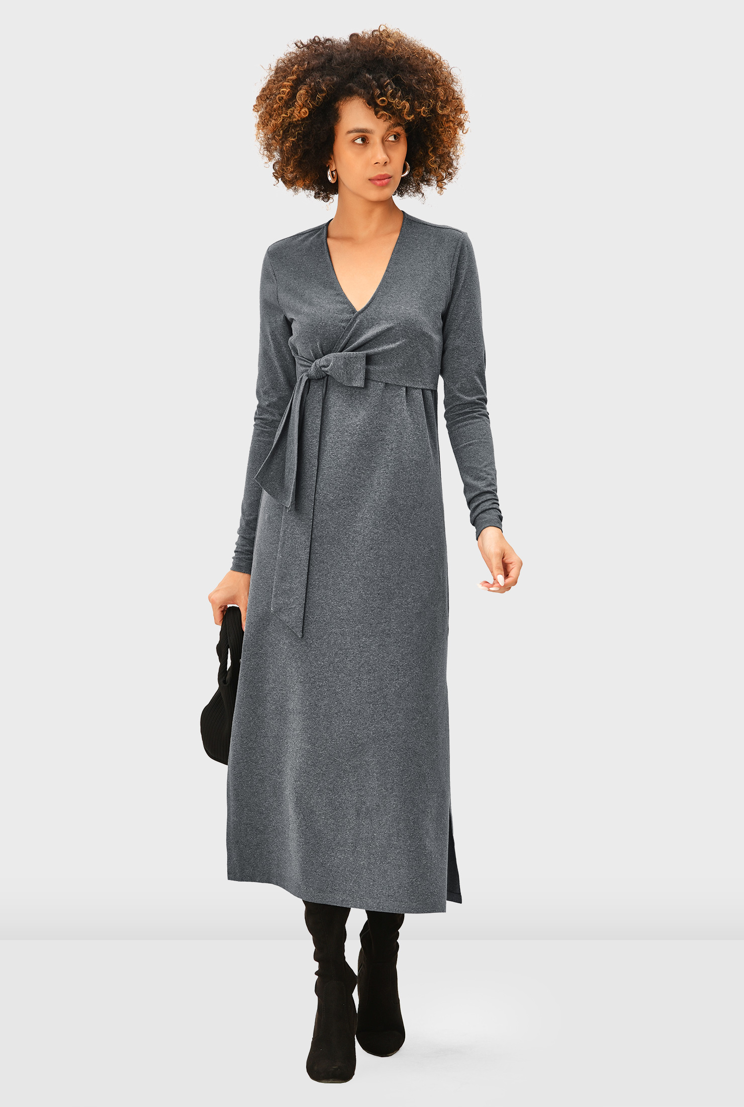 Shop Tie front cotton jersey empire dress eShakti