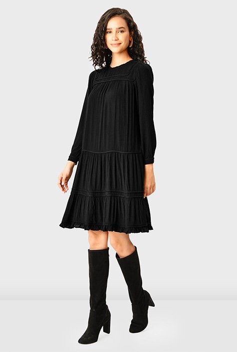 Rayon Crinkle tiered shift dress