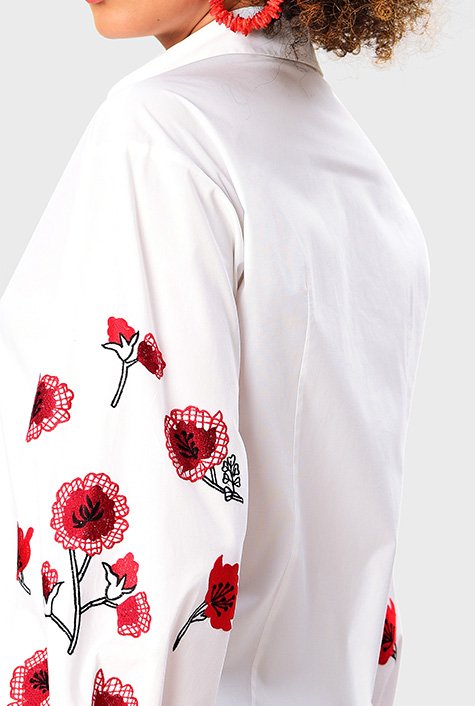 Shop Floral embroidery cotton poplin shirt | eShakti