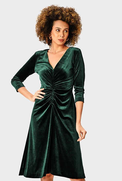 Shop Ruched front stretch velvet dress | eShakti