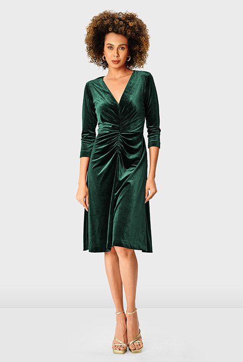 Shop Ruched front stretch velvet dress | eShakti