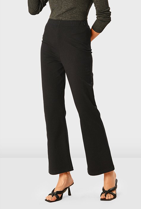 Qualitas Women's Bootleg Trousers, Regular Fit, Short Length, Dark Navy |  Simon Jersey