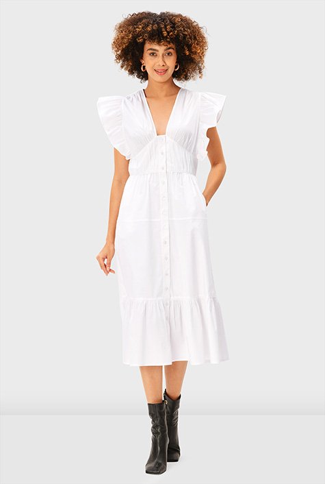 Shop Ruffle cotton poplin ruched flounce dress | eShakti