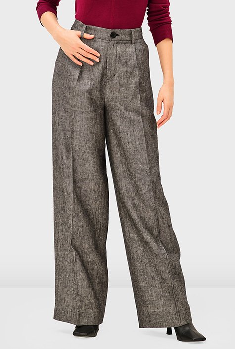 Shop High waisted linen wide leg pants | eShakti