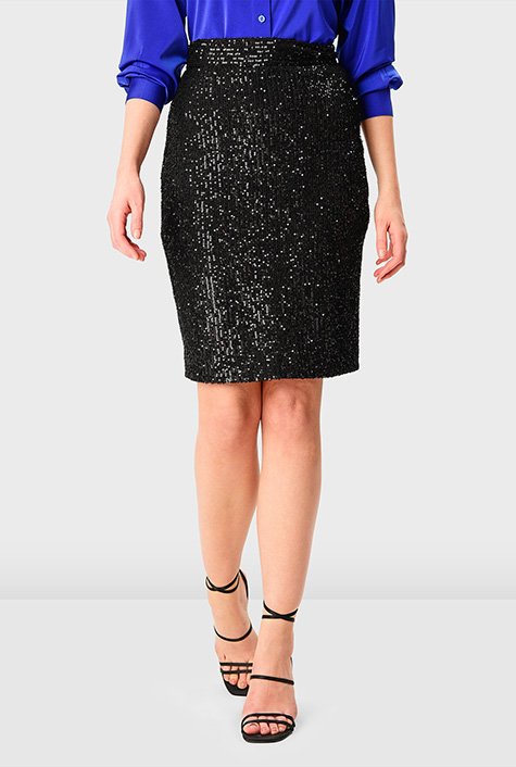 Sequin mesh pencil skirt