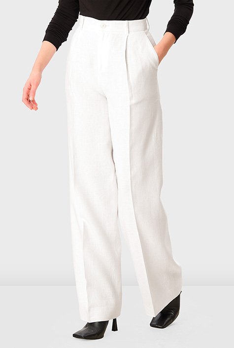 Shop High waisted linen wide leg pants | eShakti