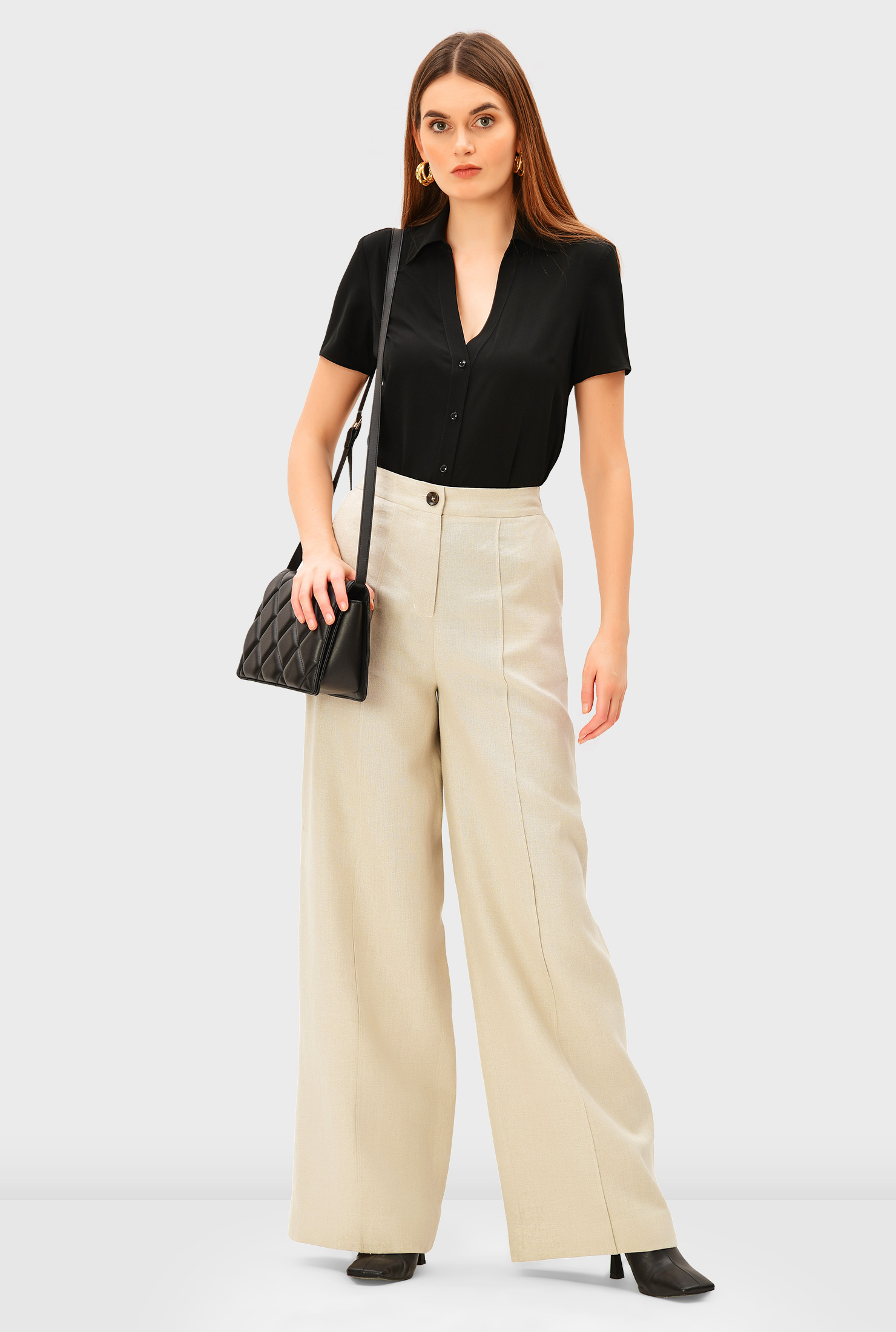 Shop Linen crease front palazzo pants eShakti