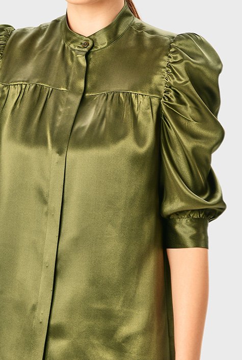 puff sleeve satin shirt