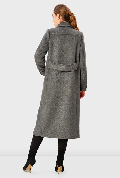 Melton-look wool blend long coat