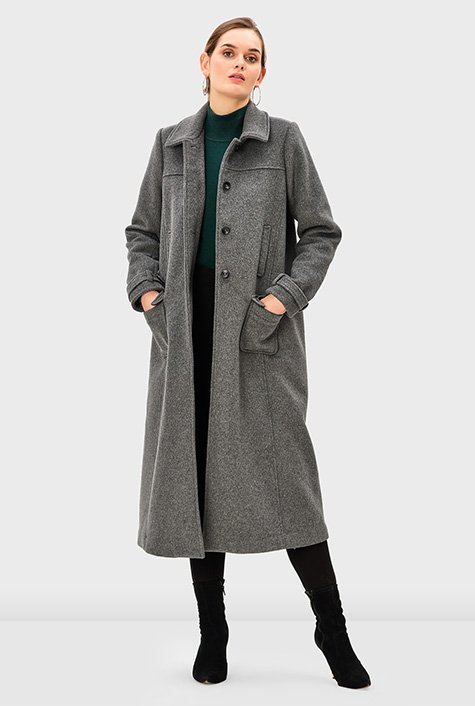 Melton-look wool blend long coat