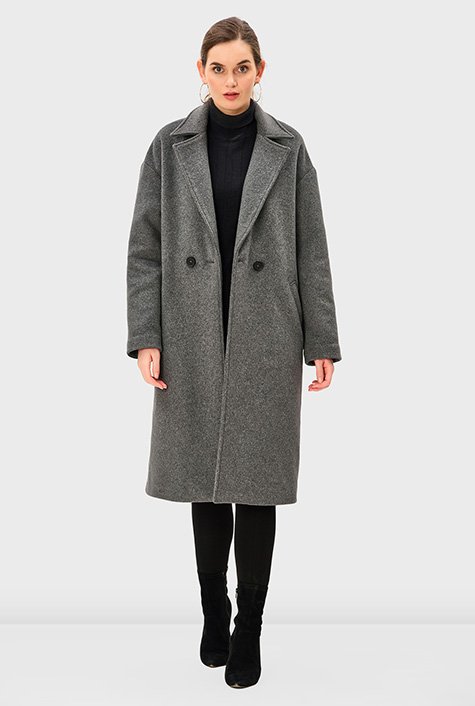 Melton-look long-line wool blend coat