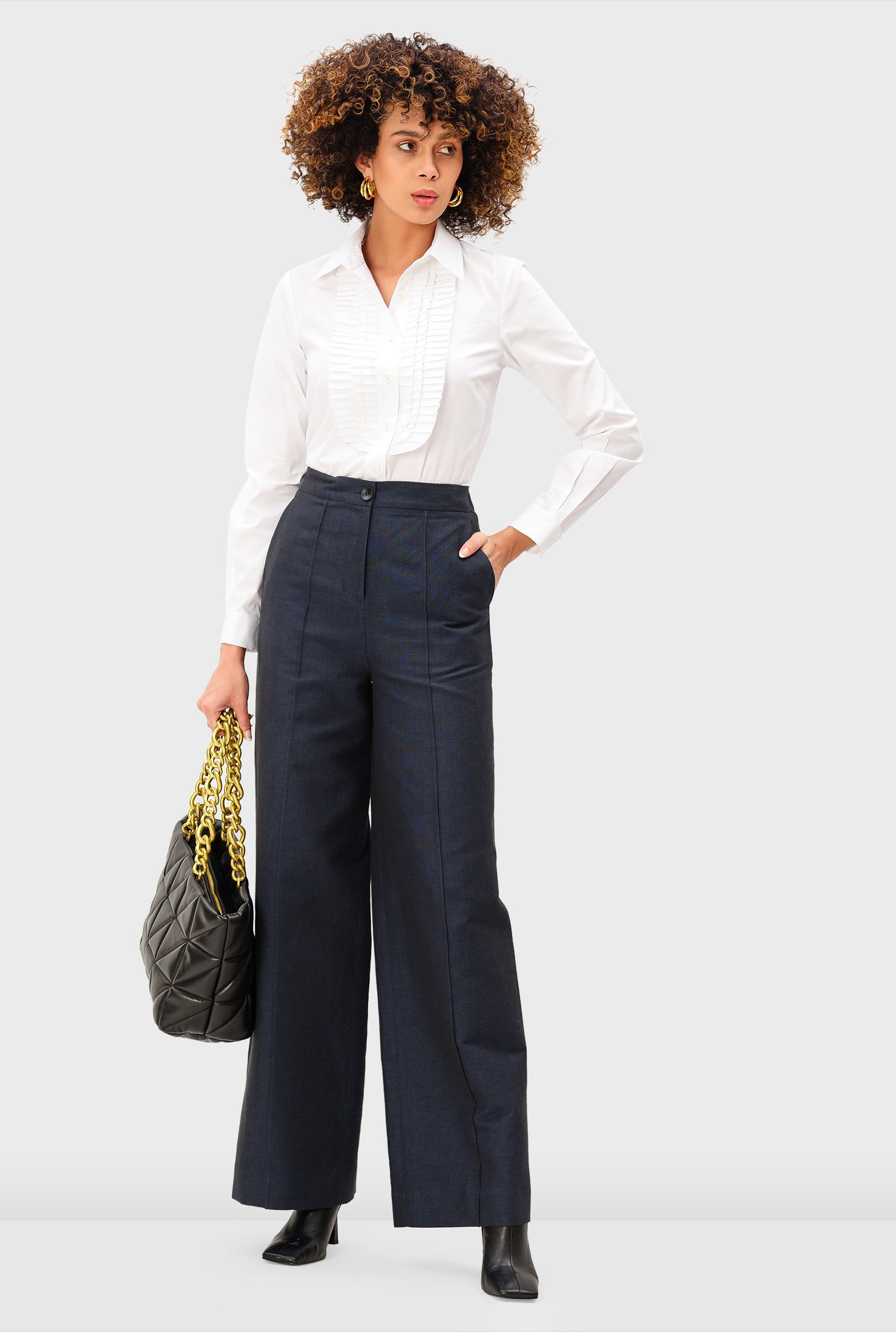 Shop Cotton linen crease front palazzo pants eShakti