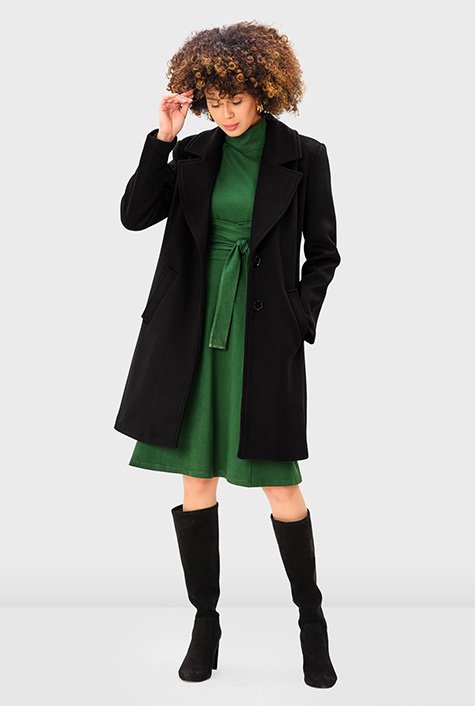 Melton-look wool blend coat