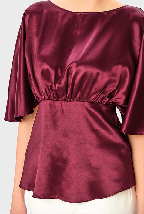 Shop Flutter sleeve silk satin peplum blouse | eShakti