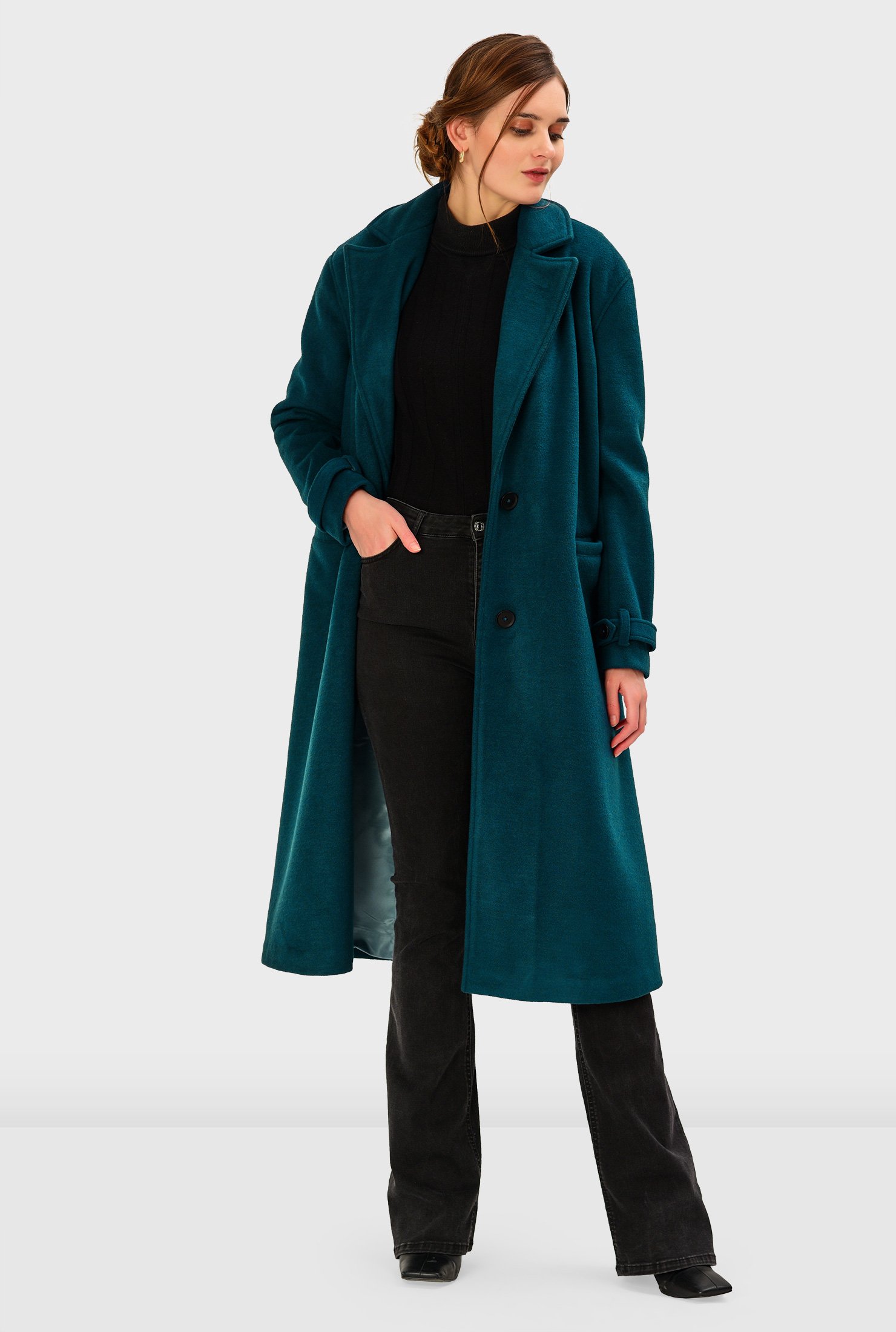 Melton-look wool blend long coat