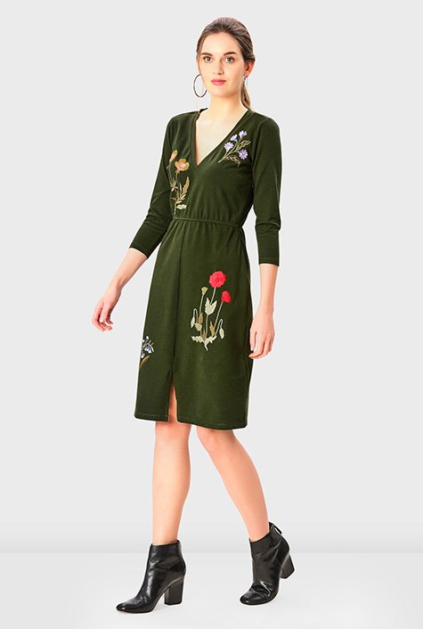 Floral embroidered cotton jersey sheath dress