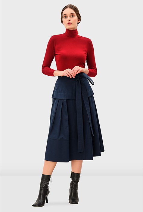 Shop Cotton poplin sash tie peplum skirt eShakti