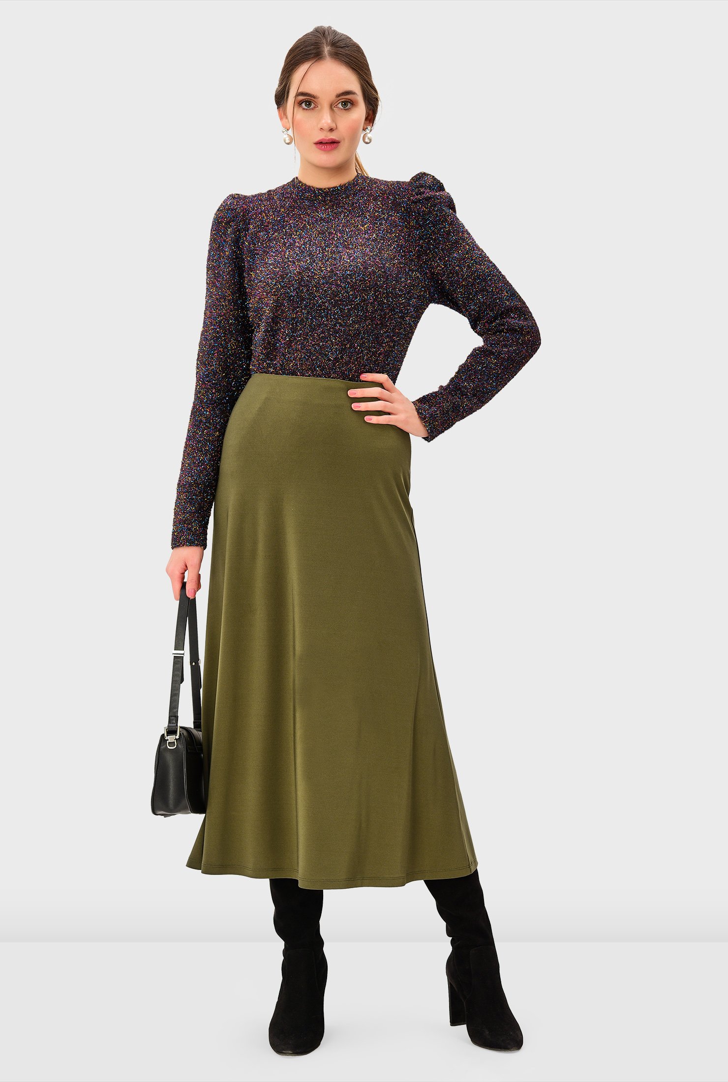 Shop Flared hem jersey knit skirt | eShakti