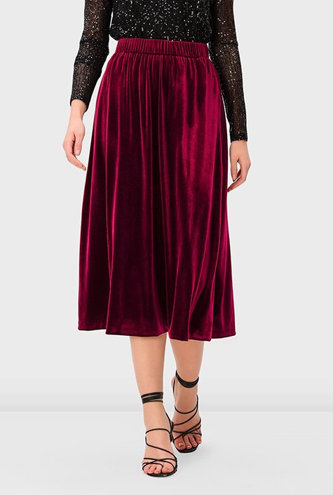 Shop Stretch velvet elastic waist skirt | eShakti