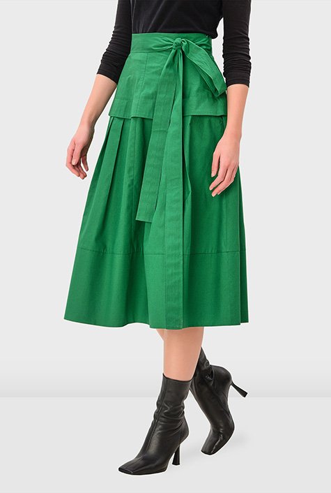 Cotton poplin sash tie peplum skirt