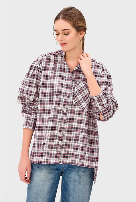 Shop Cotton flannel check relaxed shirt | eShakti