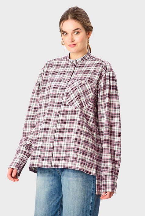 Cotton flannel check relaxed shirt