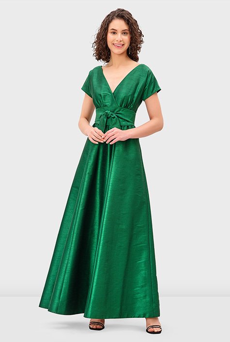 Sash tie dupioni 2025 surplice maxi dress