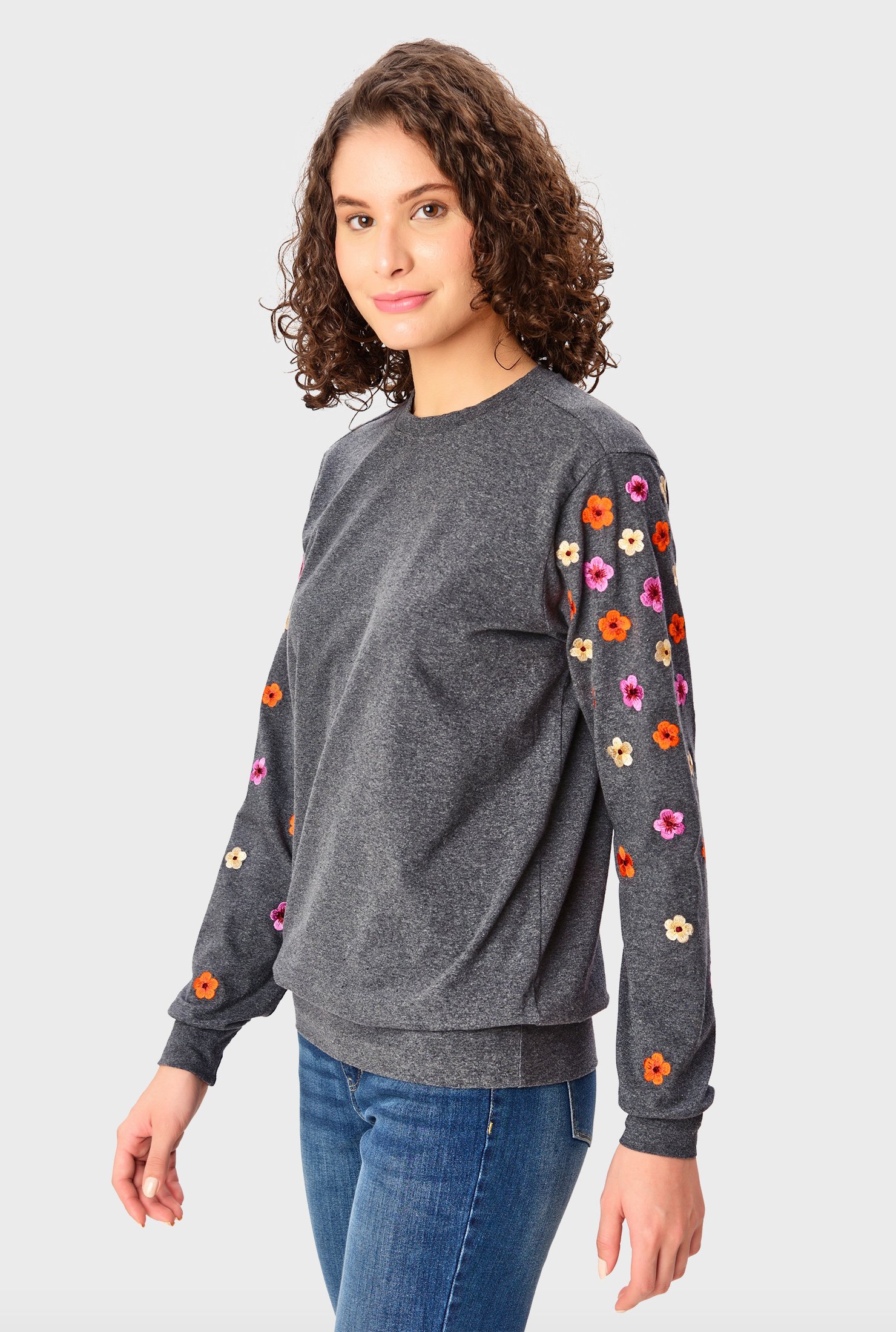 Shop Floral embroidery cotton jersey pullover | eShakti