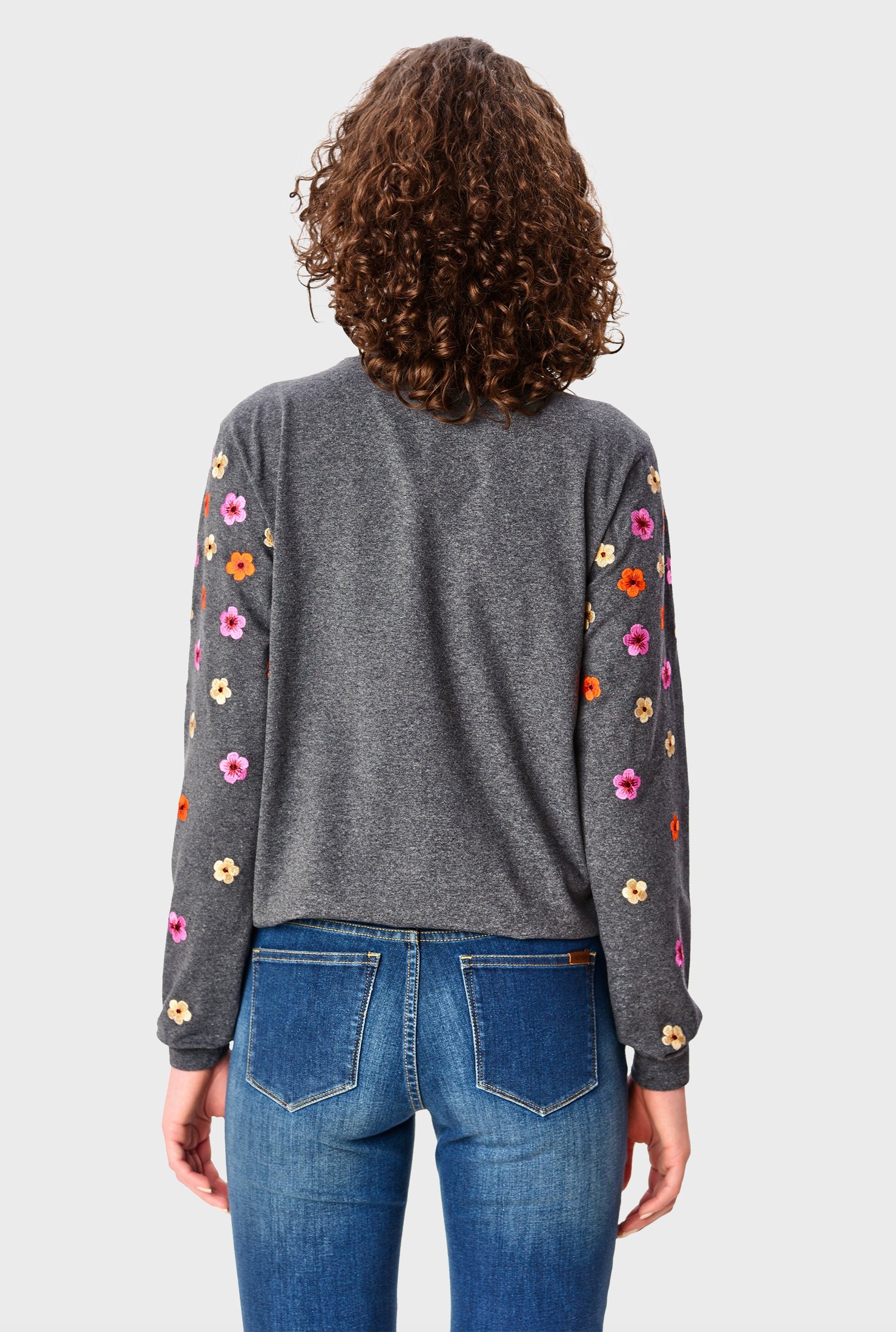 Shop Floral embroidery cotton jersey pullover | eShakti