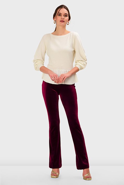 READY STOCK Women Flared Long Pants Stretch Bell Bottom Large Sizes Casual Wide  Leg Pant