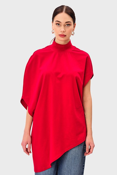 Shop Dolman sleeve asymmetric hem cotton jersey tunic | eShakti