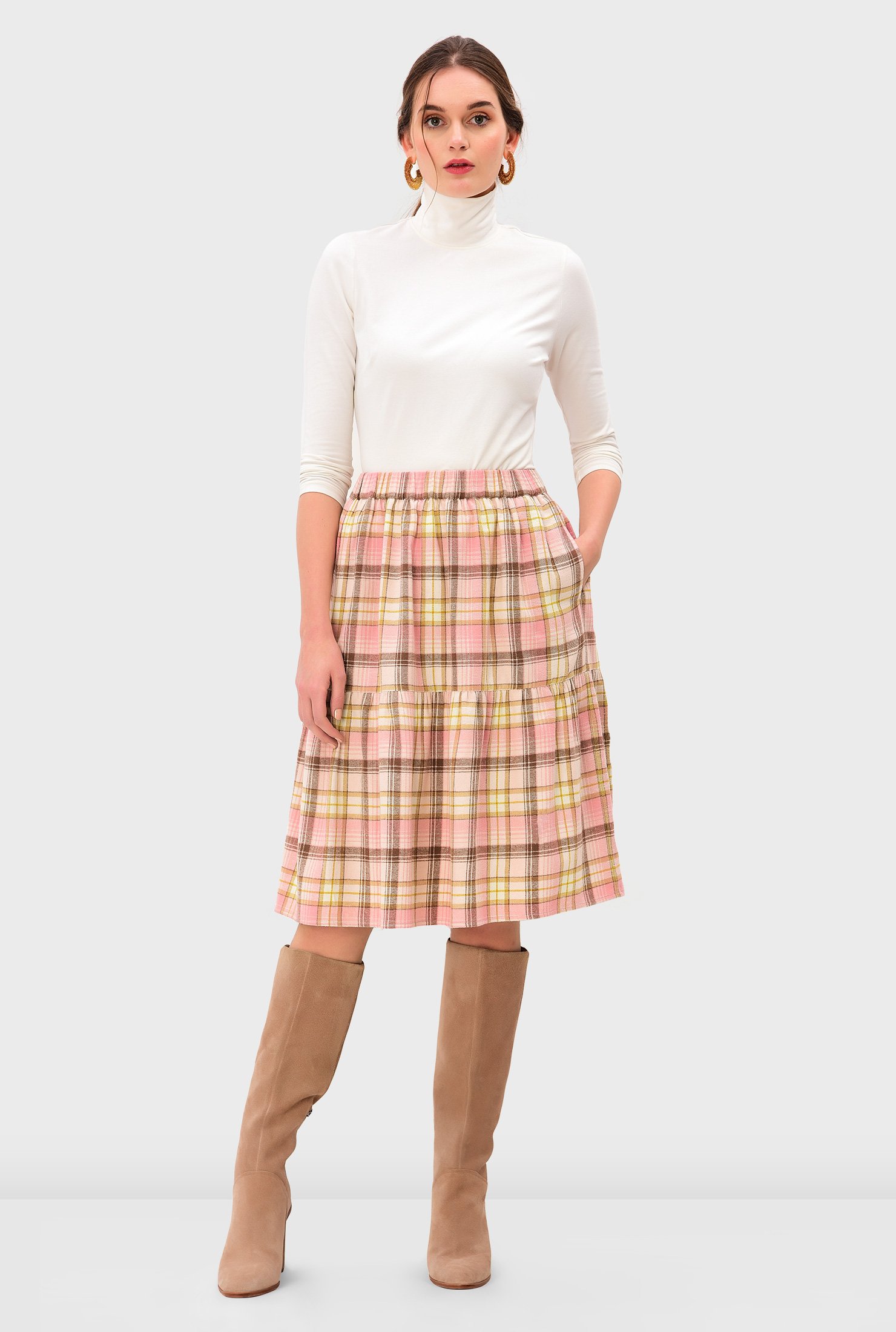 check tiered skirt