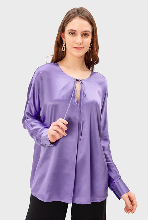 Shop Keyhole front silk satin tunic | eShakti