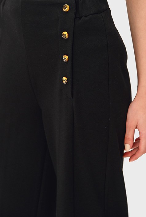 High Rise Buttons Decor Wide Leg Sailor Pants In BLACK