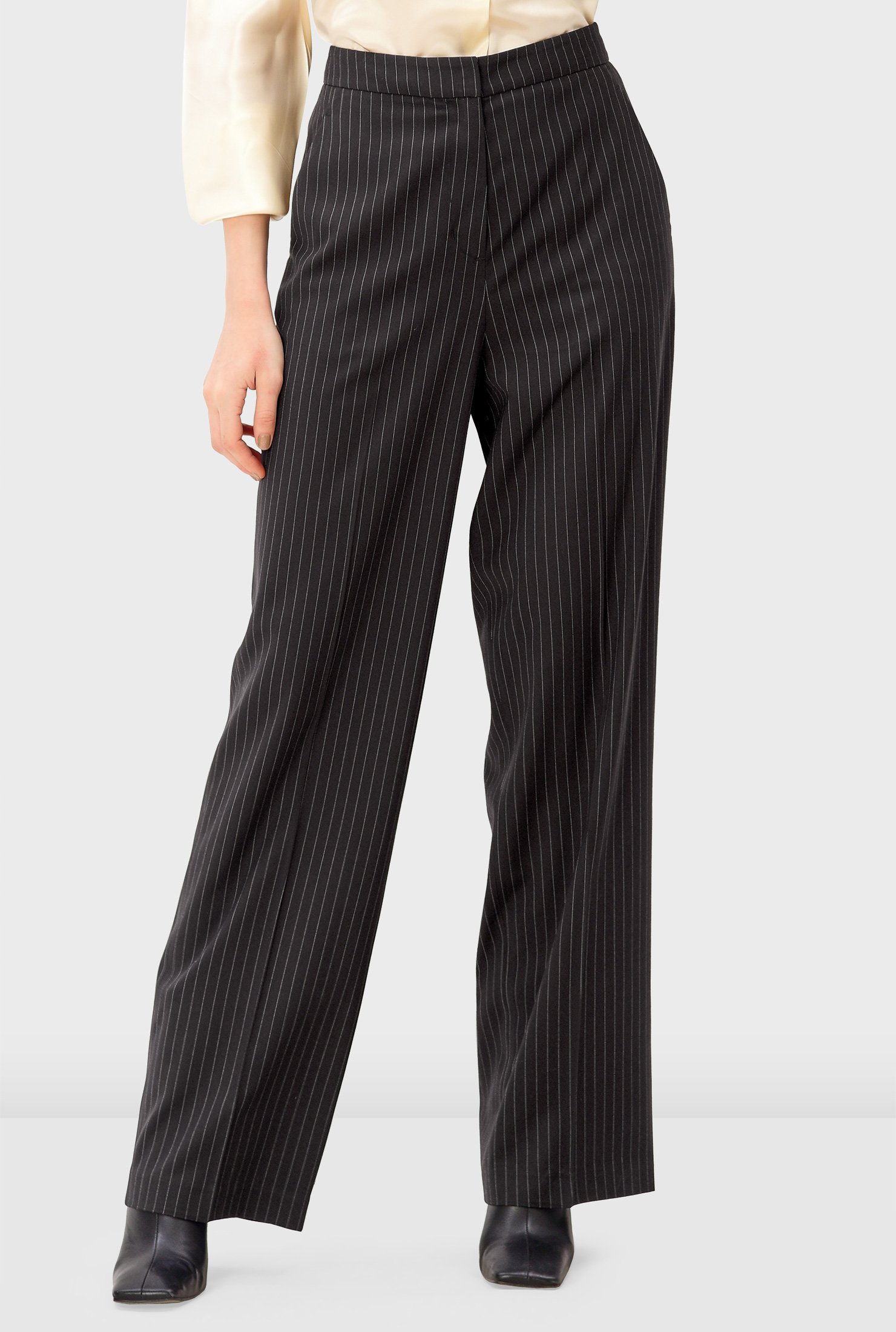 Shop Pinstripe twill suiting wide leg pants | eShakti