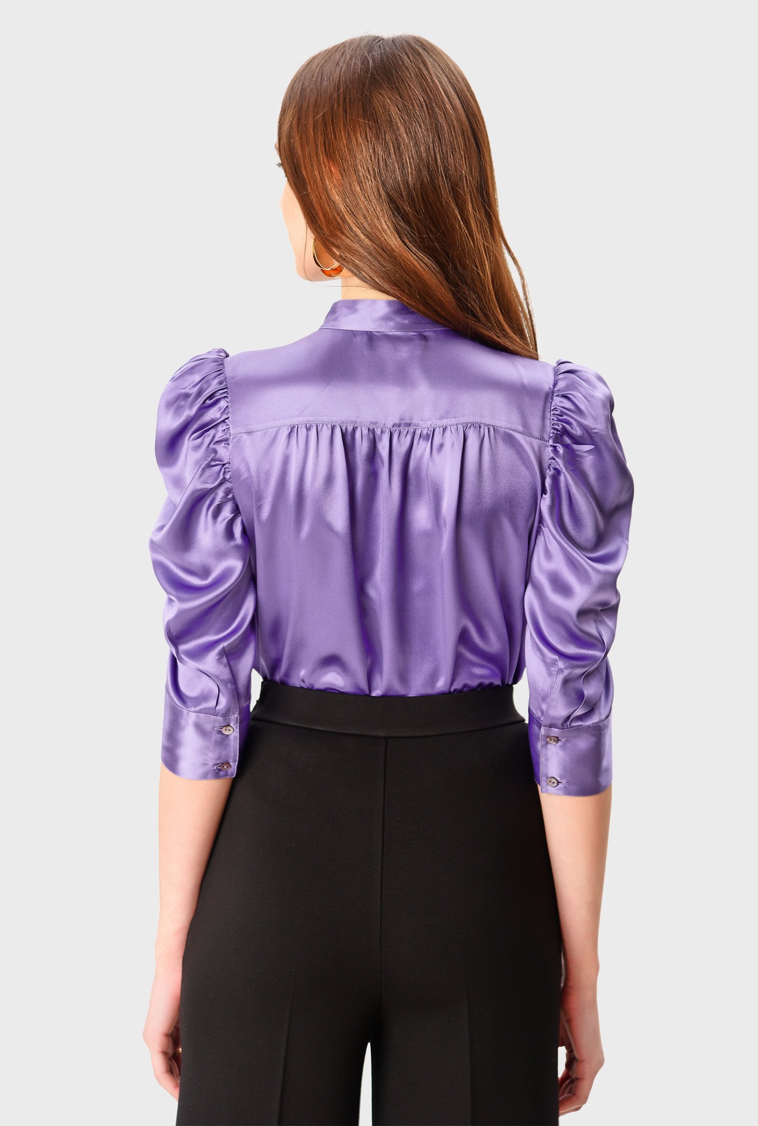 puff sleeve satin shirt