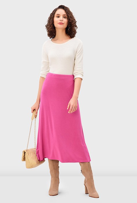 Shop Flared hem rayon jersey skirt | eShakti