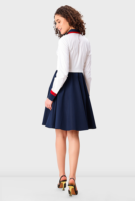 Shop Contrast collar colorblock cotton poplin dress | eShakti