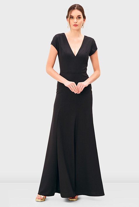 Michaelangelo Black Spaghetti Strap Draped Bodice Long Poly Crepe Dress  Size 6 | eBay