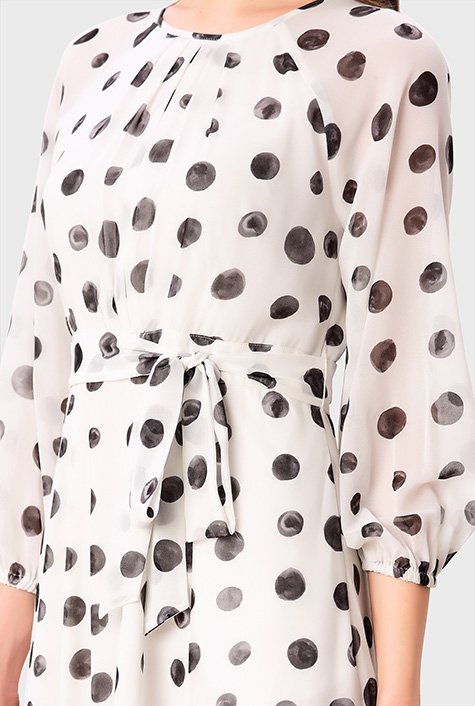 Shop Polka Dot Print Georgette Pleat Dress Eshakti